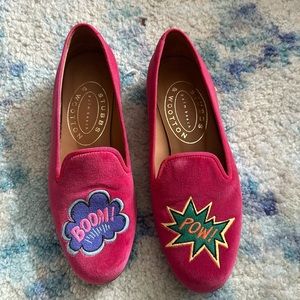 Pink velvet comic boom pow Stubbs and Wootton loafers slippers